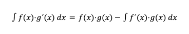 formelen for delvis integrasjon er fx⋅g´x dx=fx⋅gx-f´x⋅gx dx
